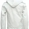Mens Biker Style White Classic Leather Jacket with Hood